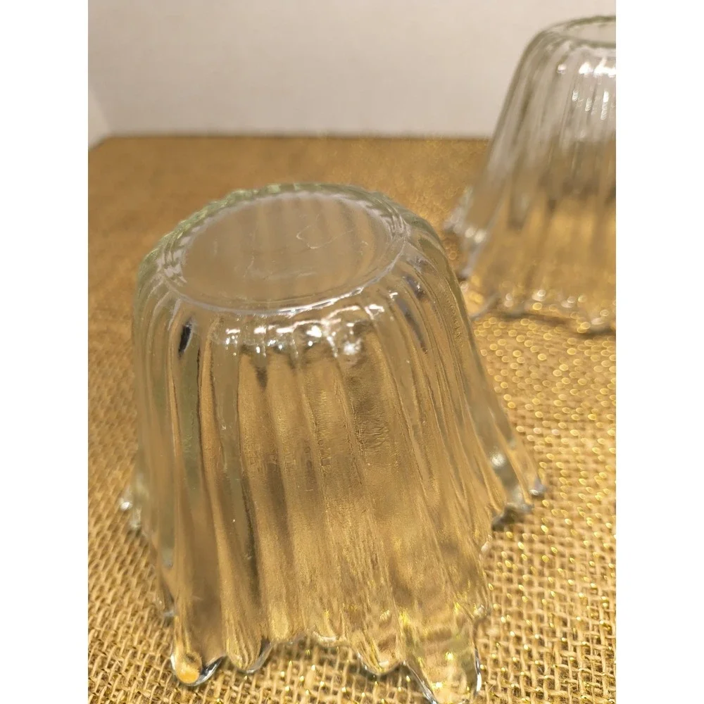 Vintage Glass Tulip Candy Bowl Set Ice Cream Dish Candle Holder Ribbed‎ Wavy Rim